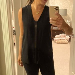 Vince silk camisole with leather detail